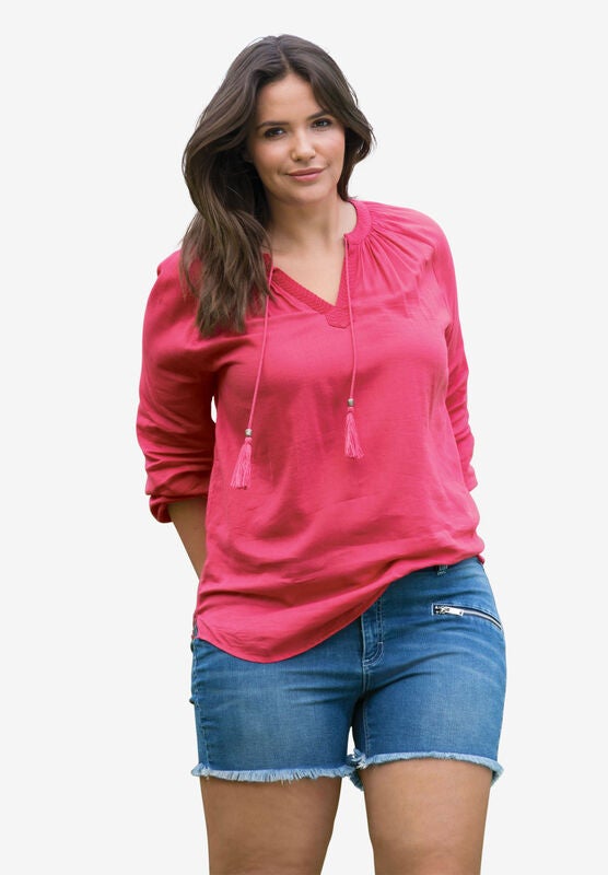 ellos Womens Plus Size Zip Pocket Stretch Denim Shorts